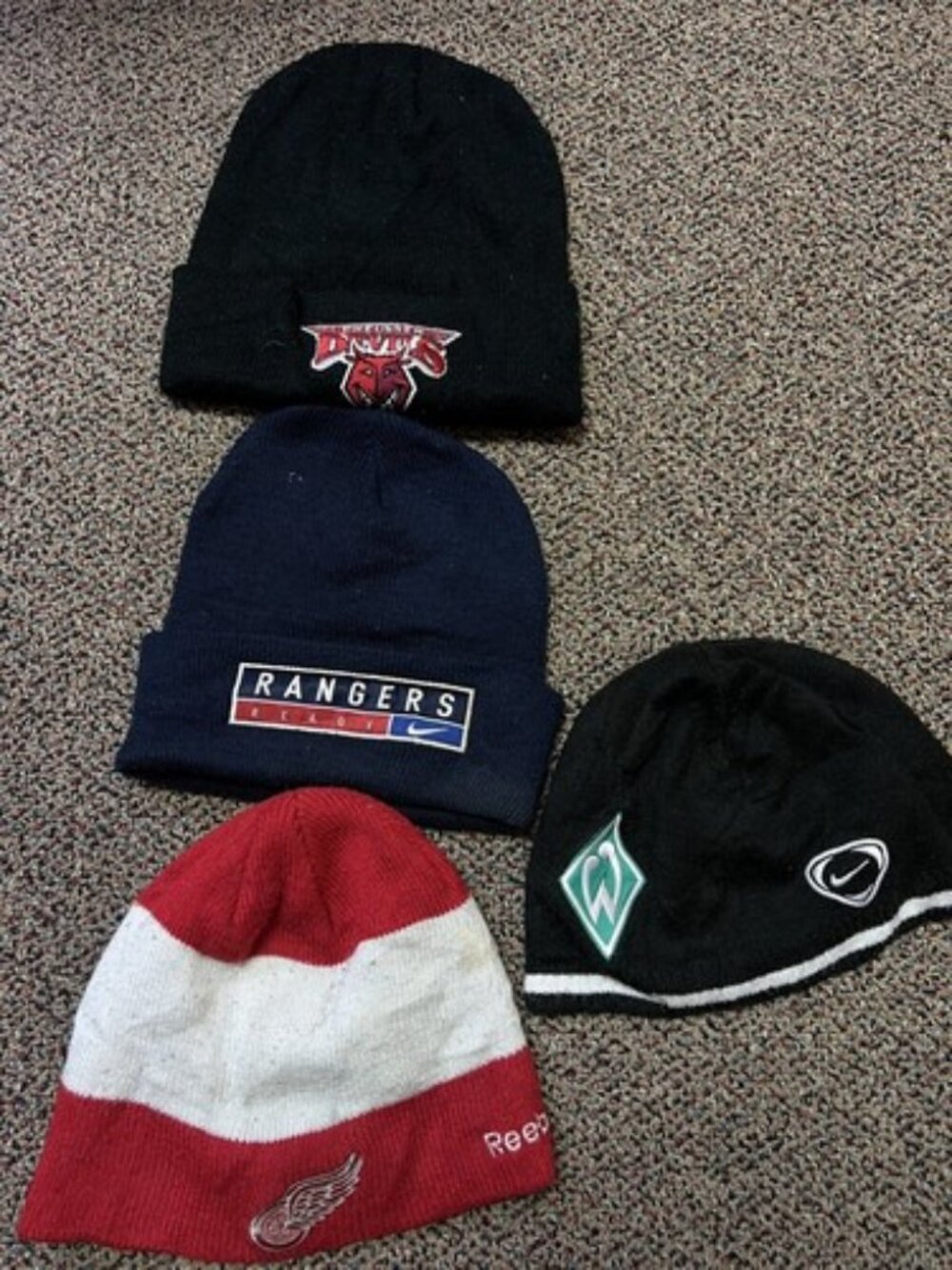 Lot Of 4 NHL Ice Hockey Beanie Hats Rangers Preussen Devils Knit One Size Adult